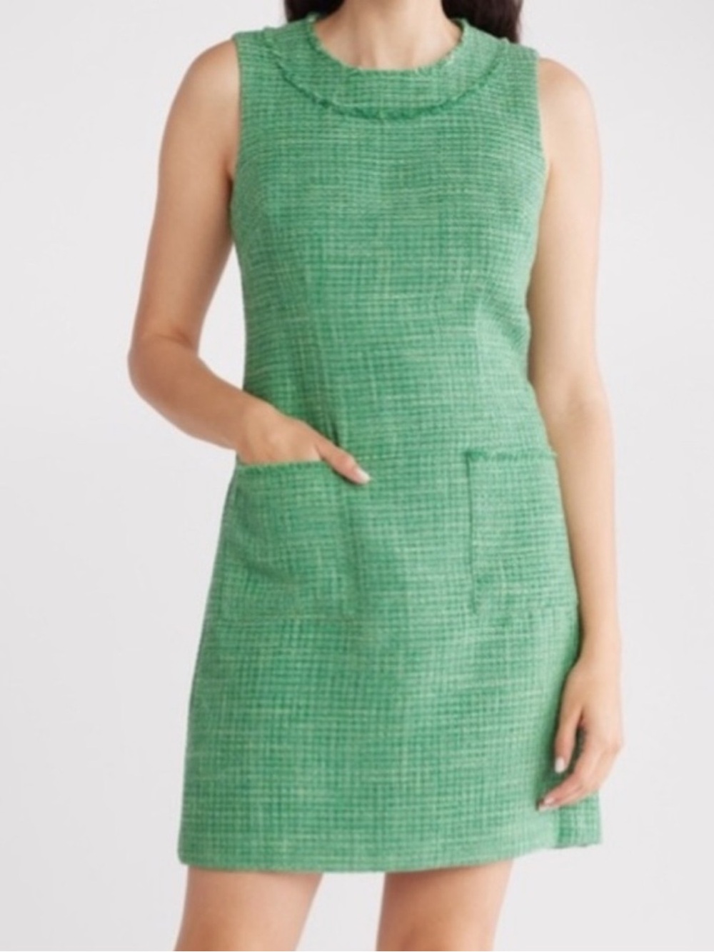 Eliza J Green Metallic Tweed Textured Shift Dress Size 14 NWOT